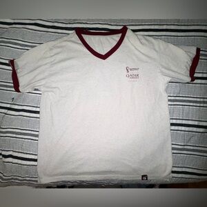 Qatar‎ Airways FIFA World Cup 2022 T-Shirt M Ringer Tee Maroon White Qatar 22